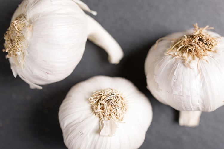 Fresh raw garlic on black slate-1