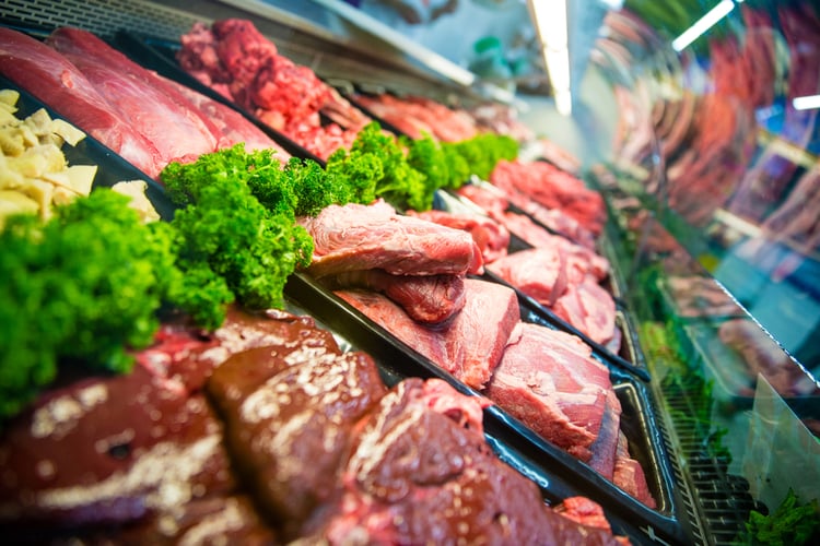 Fresh raw red meat at the butcher