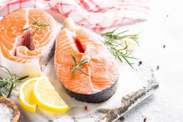 Fresh salmon and lemon slices